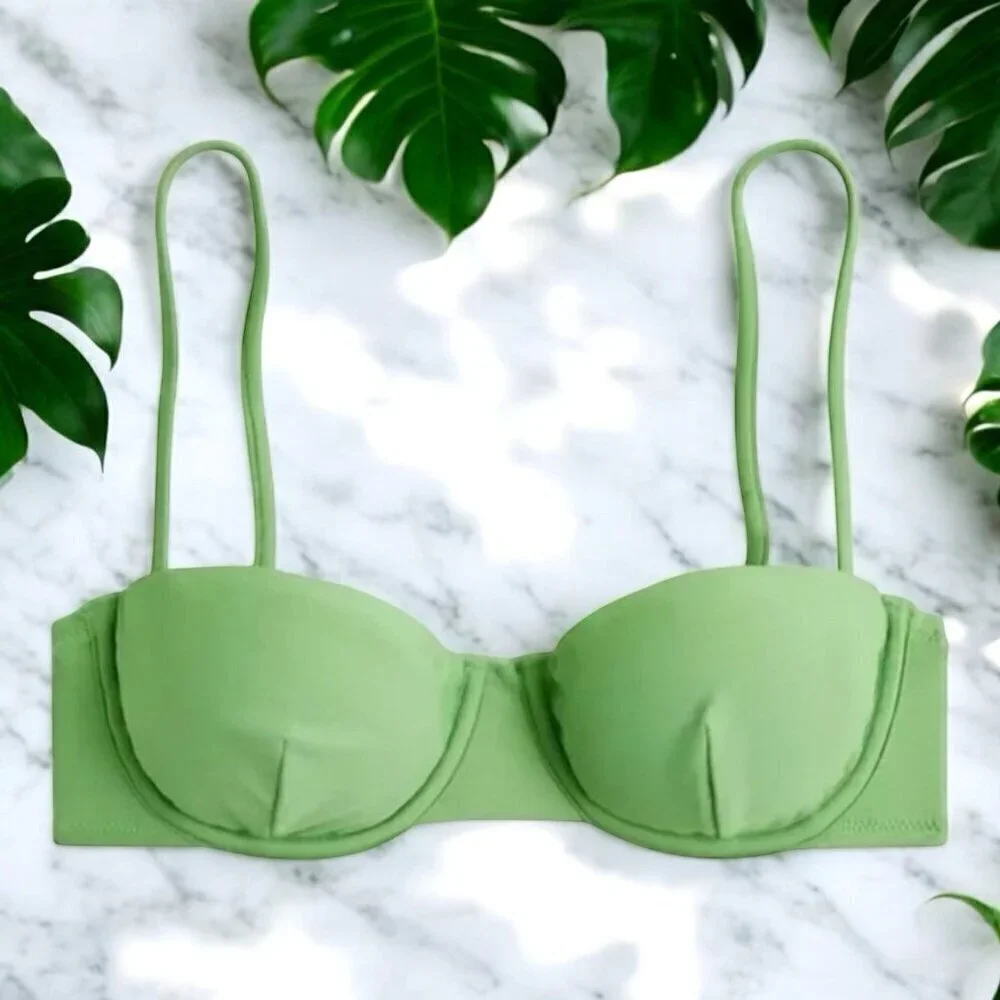 J Crew Womens Balconette Underwire Bikini Top Sz 32C Rustic Willow Green $75